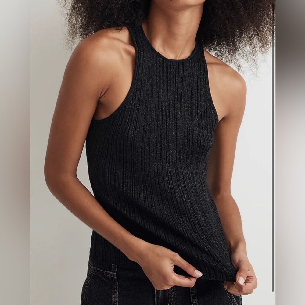 Madewell The Signature Shimmer Silver Knit Cutaway Sweater Tank Size Small - Picture 4 of 5